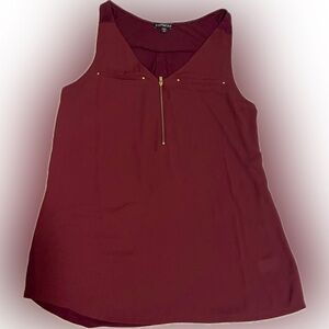 Express Sleeveless V-Neck Tank Top - Burgundy